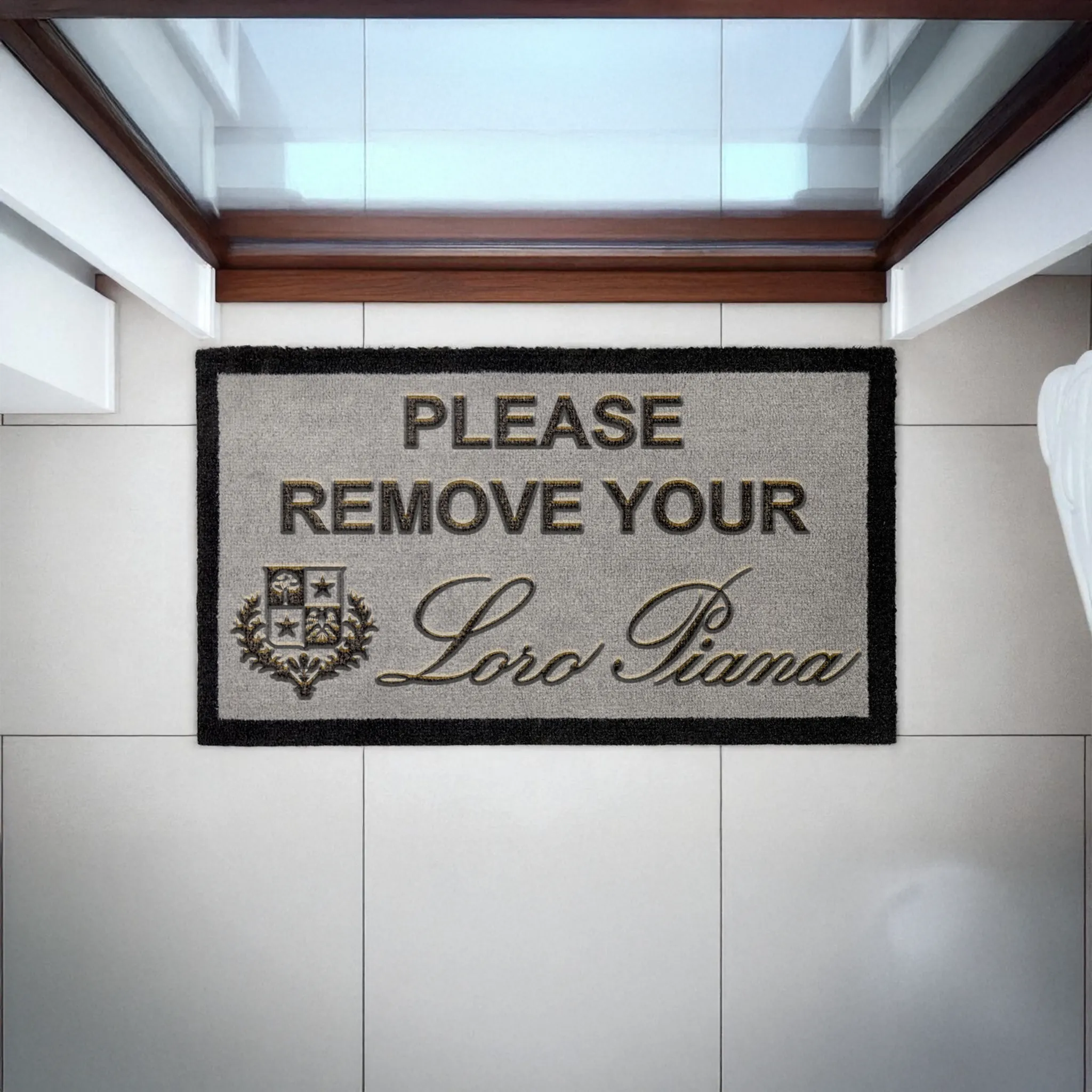 Front View of Loro Piana Light Grey Doormat 70 x 40cm